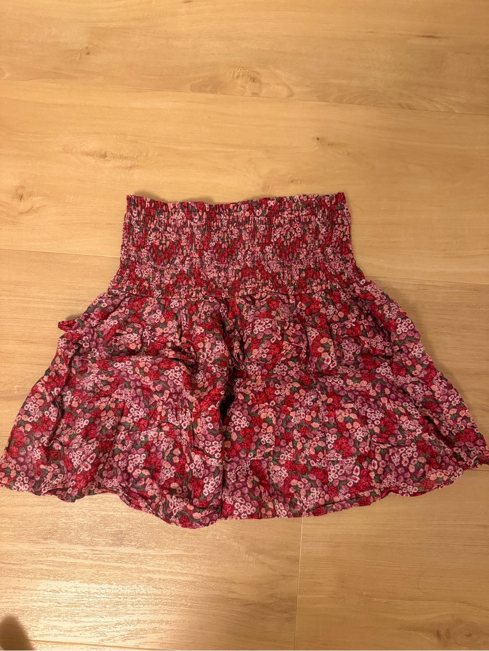 Red Floral Smocked Mini Skirt